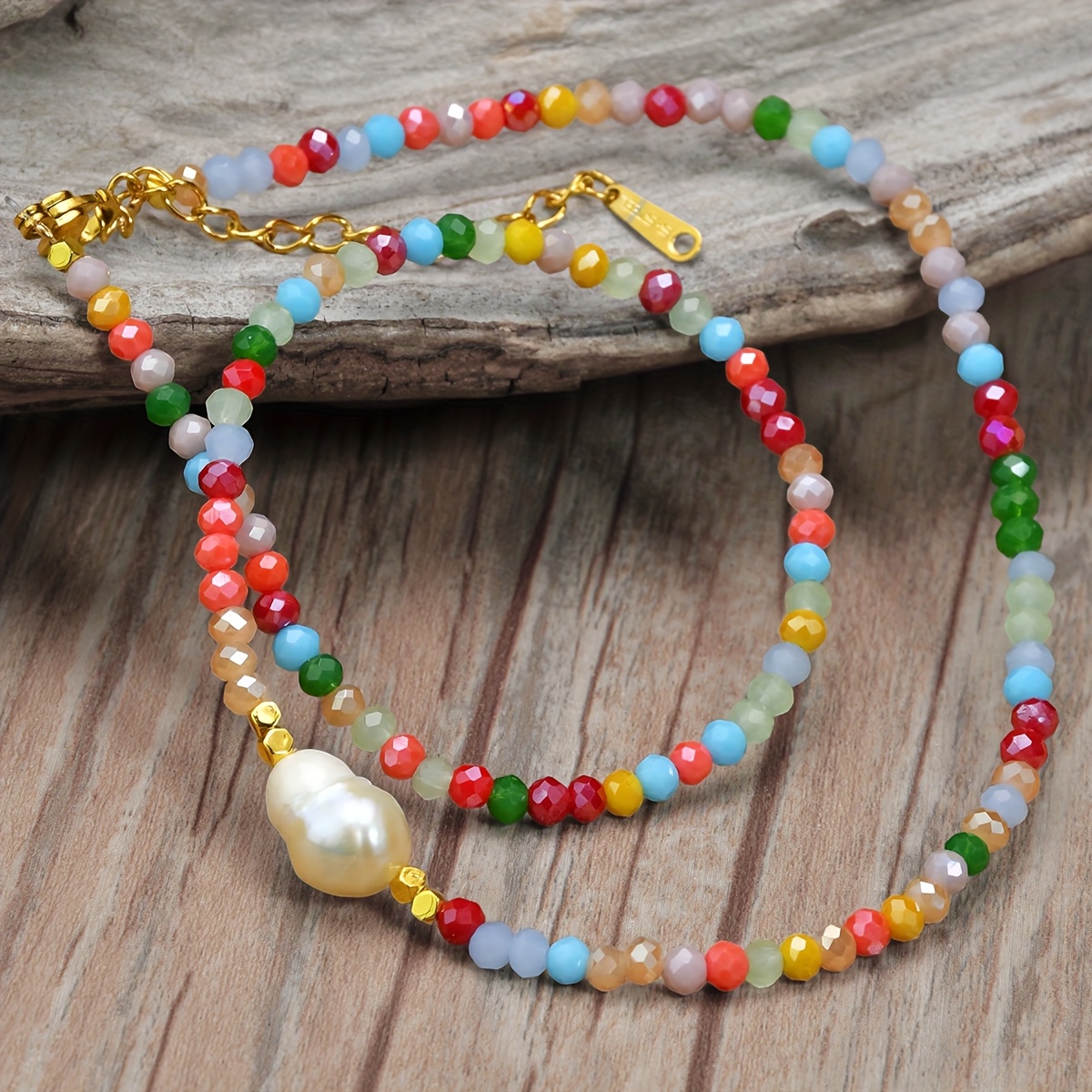 Boho Baroque Freshwater Pearl Necklace w/ Multicolor Beads